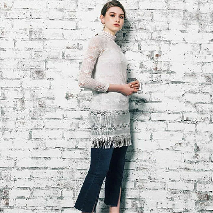 楽天市場 最大10 Offクーポン Sale デュラス Duras 通販 裾フリンジレースワンピース ワンピース 長袖 レディース 総レース ミニ フリンジ 黒 白 シースルー シアー 透け レース ミニワンピース トップス D ダブルハート Double Heart