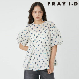 【即納】フレイアイディー FRAY I.D トップス 24春夏 ドロップショルダーシアーフラワーパフスリーブチュニック ブラウス ミドル丈 半袖 fwfb242021