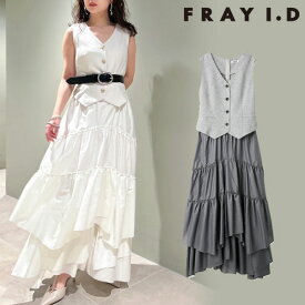 【即納】 フレイアイディー FRAY I.D ワンピース 24春夏 ショートノーカラージレベストコンビワンピース ロング丈 ノースリーブ fwfo241219