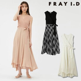 【先行予約特典!!!10%OFF】 フレイアイディー FRAY I.D ワンピース 24春夏 カシュクールニットコンビワンピース 4月下旬～5月中旬予約 ドレス ロング丈 ノースリーブ 結婚式 fwno242065