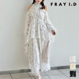 【マラソンセール50%OFF】【即納】 フレイアイディー FRAY I.D ワンピース 25秋冬 フラワープリントオフショルティアードワンピース 長袖 ロング丈 fwfo261021