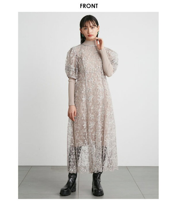 楽天市場 リリーブラウン Lily Brown エンブロイダリーレイヤードワンピース レディース ワンピース ドレス 2way 長袖 半袖 リブニット ニットワンピ 刺繍 フレアシルエット 結婚式 オケージョン パーティードレス お呼ばれ Lwfo ダブルハート Double Heart