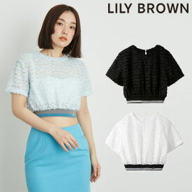 【先行予約特典!!!10%OFF】 リリーブラウン LILY BROWN トップス 24春夏 ウエストリブレーストップス 5月中旬～6月上旬予約 半袖 クロップド丈 lwct242074