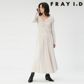 【即納】 フレイアイディー FRAY I.D ワンピース 23秋冬 クロスギャザーカットワンピース ロング丈 長袖 fwco241021