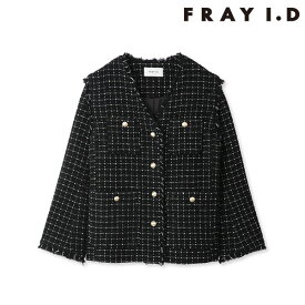 【SPRING SALE50%OFF】 【即納】 フレイアイディー FRAY I.D 23winter GIOLICAツイード2wayジャケット アウター ミドル丈 長袖 Vネック fwfj234064 23秋冬