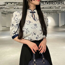 【即納】 リリーブラウン LILY BROWN 24春夏 トップス チャイナディテール刺繍ブラウス 半袖 ミドル丈 ブラウス lwfb241132