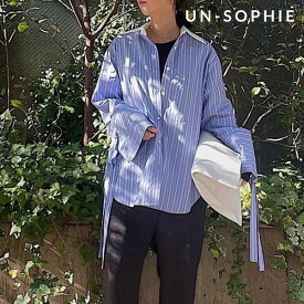 【SPRING SALE50%OFF】 【即納】 アンソフィー un-sophie Stripe cuffs ribbon shirts トップス ミドル丈 シャツ 長袖 ストライプ uve230121