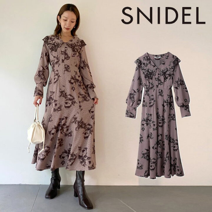 スナイデル SNIDEL 22秋冬 ビッグエンブロイダリーカラープリントワンピース 11月中旬〜12月上旬予約 レディース ワンピース ロング丈 長袖 花柄 ドット 刺繍 プリント クラシカル モード シンプル お出掛け デート swfo225033 | ダブルハート(DOUBLE HEART)