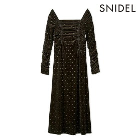 【マラソンセール50%OFF】【即納】 スナイデル SNIDEL ワンピース 26春夏 フロッキープリントギャザーワンピース 長袖 ロング丈 swco261052