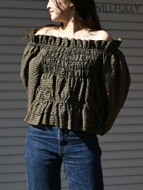 【毎日出荷中】【SALE40%OFF】【即納】 ウィルフリー WILLFULLY トップス volume sleeve shirring hem tiered BL ボリュームスリーブシャーリングヘムティアードブラウス ミドル丈 長袖 2611-to-13