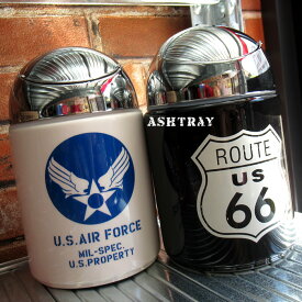 灰皿 ドーム灰皿 ふた付き Ashtray 卓上 蓋付き 卓上灰皿 ROUTE66 U.S.AIRFORCE ミリタリー アメリカン雑貨 プレゼント 普段使い 誕生日 クリスマス 自宅用 会社用 職場 来客用 陶器製 お手入れ簡単 インスタ映え ダブルスリー