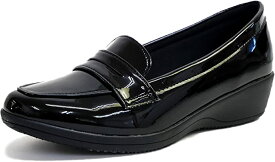 パンジー4936 楽な靴 レインステップ レインシューズ 晴雨兼用 レディース 3E 幅広 ローファー 防水 通勤 ウォータプルーフ 軽い ウェッジソール ブラック ベージュ グレージュ 上品 エレガントエナメル コンフォートシューズ