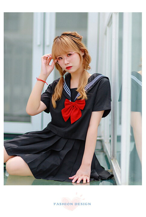 楽天市場】セーラー服 黒 半袖 コスプレ 衣装 長袖 セーラー服 リボン  