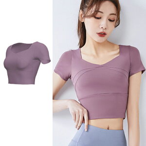 ホットヨガ ギャザー 吸汗速乾 スポーツウェア フィットネスウェア ダンス ロング タック レディース ストレッチ ヨガウェア トップス レディース Tシャツ 半袖カップ付き ショート丈 通気
