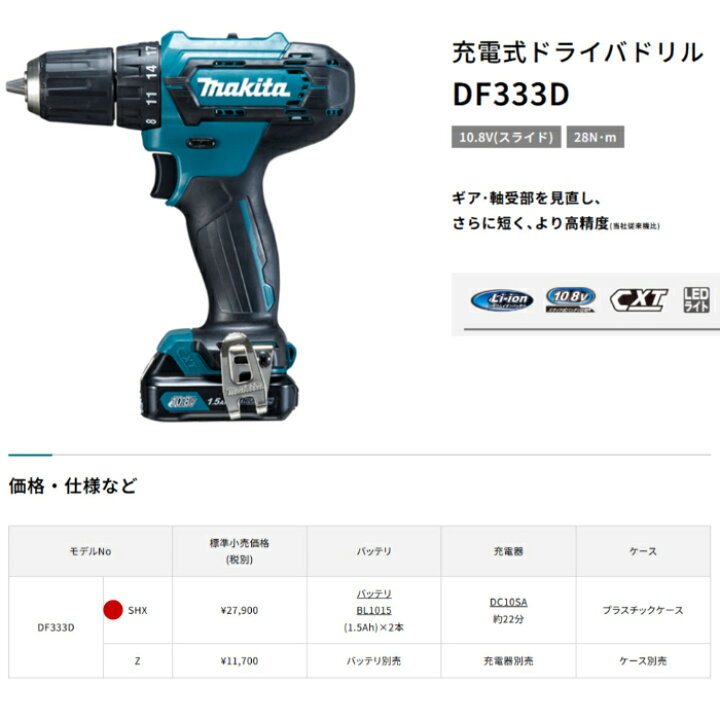楽天市場】マキタ ドライバードリル 10.8v セット DF333DSHX 充電式 