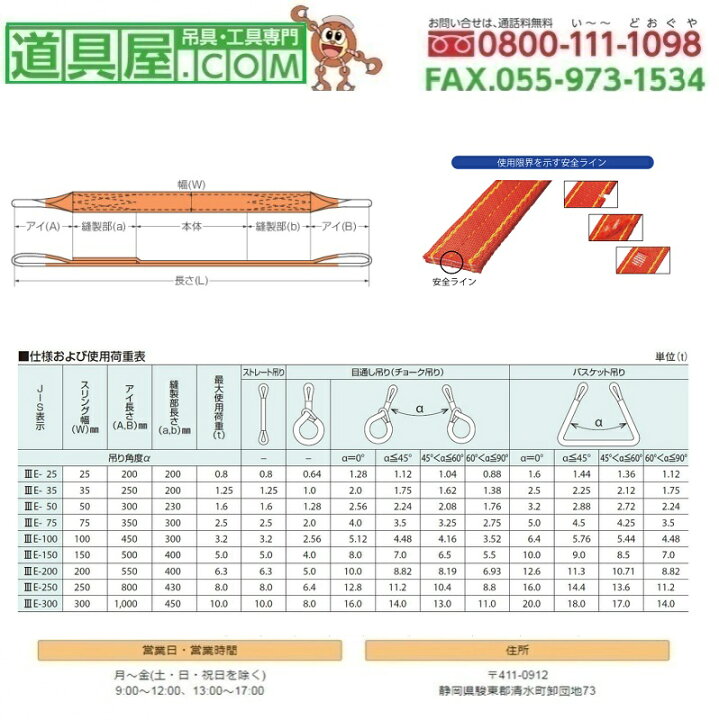 楽天市場】コンドー パワースリング KP-1型 JIS3等級 両端アイ形 幅  