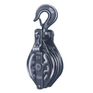 日本産 片面スナッチ滑車 フック式 車径125mm 2車