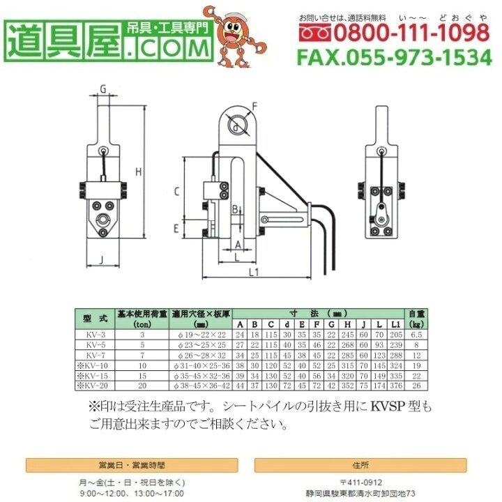 楽天市場】日本クランプ 柱つり専用クランプKV型 使用荷重15T : 道具屋