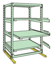 【直送品】 サカエ 中量スライドラック（4段：スライド3段・単体タイプ） MSR-2112K04T (186435) 【特大・送料別】