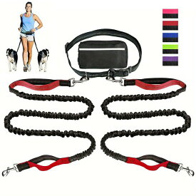 犬用 ウエストリード ダブルリード ワンダーフィット 両手フリー ウエストポーチ ウエストバッグ ボディバッグ ランニングポーチ 2頭引きリード 絡まない中型犬 小型犬 多頭飼い 伸縮迷子防止 脱走防止 散歩 アウトドア お出かけ マナーポーチ
