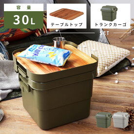 【収納ケース＋天板セット】 トランクカーゴ テーブルトップ 容量30L スタッキング 頑丈 収納ケース コンテナボックス 蓋付き 屋外 キャンプ アウトドア トランクカーゴ 収納バッグ付き コンパクト 簡易テーブル おうちキャンプ キャンプギア グレー カーキ シンプル