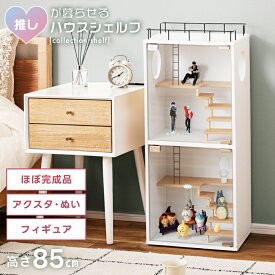 コレクション シェルフ 2段 高さ85cm フィギュア 棚 ガラス ケース 推し活 アクスタ ぬいぐるみ 収納 アジャスター付き 白 ホワイト おしゃれ 子供部屋 飾り棚 新生活 引っ越し