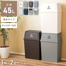 ごみ箱 45リットル 1個 2個セット 45L 分別 2段 ワイド ゴミ箱 おしゃれ キッチン ダストボックス 横型 積み重ね リビング フロントオープン 大容量 脱衣所 デザイン 蓋付き 蓋つき ふた フタ 一人暮らし ペットボトル キャスター付き