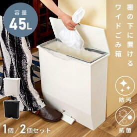 ごみ箱 45リットル 1個 2個 セット ペダル式 ゴミ箱 おしゃれ 45L 分別 屋外 スリム キッチン ダストボックス 蓋つき 蓋付き ふた フタ インテリア 抗菌 防汚 黒 白 キャスター リビング 超スリム スリム 棚下 上 ラック 一人暮らし