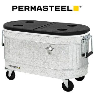 y񂹁zPermasteel 80-Qt Galvanized Steel Rolling Cooler with Wheels p[}X`[ 80-QT ߂X`[[ON[[AzC[t J[gN[[ N[[{bNX 360°[OL