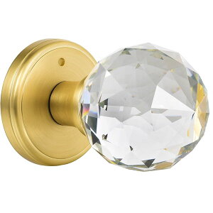 y񂹁zNX^KXhAmu bNt oX[ Q S[h Te^J ͗lւ Crystal Glass Door Knobs Interior with Lock, Privacy Bathroom Bedroom Door Knobs Gold Door Knob, Satin Brass