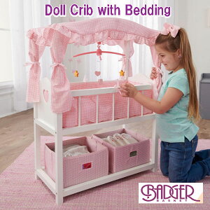 y񂹁zBadger Basket l`xr[xbh Doll Crib with Bedding [ xbh[ Qt xbh V ܂܂ ̎q ʂ l` bZbg h[xbh [r 
