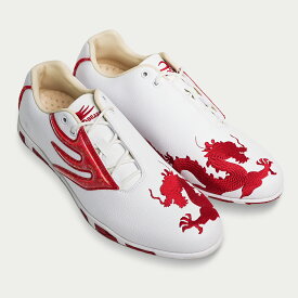 ドラゴンベアード【DB S3902sy WHT/RED】再入荷 復刻 刺繍 薄底 スニーカー スラントデザイン　メンズファッション カジュアル オールシーズン