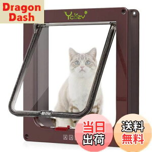 【送料無料】Ycozy ペットドア 外寸25.2×23.7cm 猫 出入り口 小型犬用 ドア 猫扉 4-way切替 ロック キャットドア 室内用 取り付け簡単 冷暖房対策