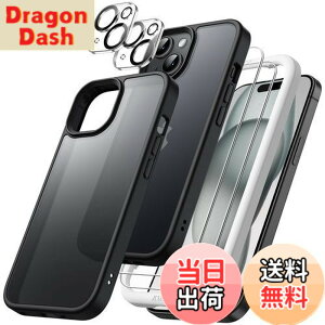 �y���������zJETech 5 in 1 iPhone 15 6.1�C���`�p �}�b�g�P�[�X 2�������K���X�t�B����+2���J���������Y�t�B�����t�� 5���Z�b�g �������w�� �ϏՌ��X�}�z�J�o�[ (�u���b�N)