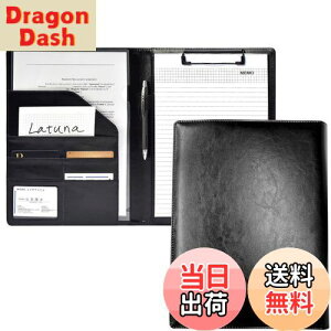【送料無料】Latuna バインダー A4 クリップボード ファイル 2つ折り 革 クリップ 贈り物 PU 名刺入れ 多機能 プレゼント ペンホルダー ポケット付き (ブラック, PUレザー)