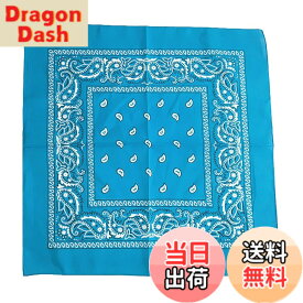 【送料無料】[Fosys] バンダナ 綿100% コットン カシューナッツ柄 55x55cm 正方形 大判 スカーフ ネッカチーフ 三角巾 メンズ レディース 色：4.スカイブルー、サイズ：55cmx5cm