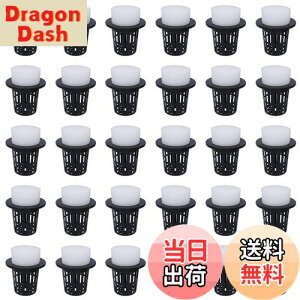 【送料無料】CHENLONB 水耕栽培鉢 定植かご 30個セット プラスチックメッシュポット スポンジ付き水培養 有機栽培 植物栽培 野菜栽培 園芸 庭 ガーデンニング 定植育苗かご (ブラック)