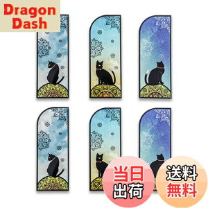 【送料無料】WIICOYK しおり おしゃれ 栞 猫 ブックマーカー ステンドグラス風 キャラクター 6枚入 黒色系 ブックマーク しおり 本/日記 読書に かわいい (猫と雪花)