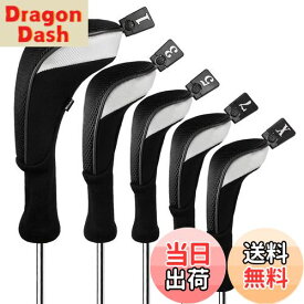 【送料無料】Andux ゴルフ ウッドドライバー ヘッドカバーロングネック 5個セット 460cc対応 MT/MG34 (ブラック)