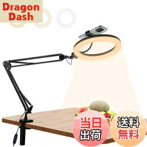 【送料無料】PULUZ LEDリングライトアーム式 26cm 俯瞰撮影用ライト スマホスタンド 料理撮影照明ライト クリップ式 高輝度ライト 3200-5600K色温度 3色モード&10段階調光 USB給電 回転可能 照明ラ