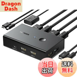 �y���������zUGREEN HDMI KVM�ؑ֊� 2����1�o�� �L�[�{�[�h�A�}�E�X�A���j�^�[�����L PC2��p 4K@60Hz USB2.0 4�|�[�g �ؑ֊� HDMI2.0��p �h���C�o�[�s�v �ȒP�ڑ� �茳�X�C�b�`&USB�P�[�u���t