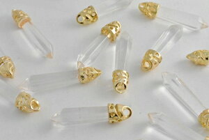 ペンダントトップ 水晶 クリスタル 雫 しずく 金色 金属金具付 32mm 1個 ペンデュラム用 ポイント型 ダウジング 振り子 占い パワーストーン 天然石 開運 厄除け 潜在意識 ビーズクラブ