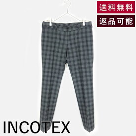 ＼3300円以上購入で30％OFF／【中古】【福袋対象】インコテックス INCOTEX テーパードパンツ グレーチェック クロップド丈 きれいめ カジュアル ウール 送料無料 J1115 G0125N027-G0614 返品可 古着 中古 ブランド古着DB