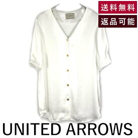 【中古】ユナイテッドアローズ UNITED ARROWS ブラウス Vネック ノーカラー とろみ素材 半袖 オフホワイト 送料無料 1516-257-1390 h0326f004 返品可 古着 中古 ブランド古着DB