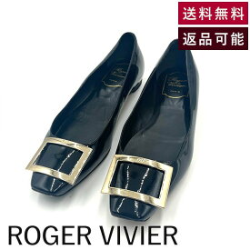 【中古】ロジェヴィヴィエ ROGER VIVIER ローヒールパンプス パテント トランペット ゴールドバックル ブラック 黒 送料無料 h0723rq00523 返品可 古着 中古 ブランド古着DB