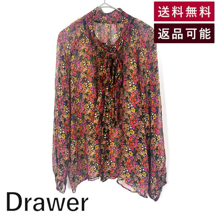 楽天市場】【中古】ドゥロワー Drawer ボウタイブラウス 小花柄 シアー 