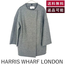 【中古】ハリスワーフロンドン HARRIS WHARF LONDON ノーカラーコート スヌード付き ストレッチ グレー 送料無料 h0808wq00615 返品可 古着 中古 ブランド古着DB