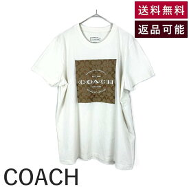 【スーパーSALE 10%OFF】【中古】コーチ COACH Tシャツ ロゴプリント シグネチャープリント カジュアル オフホワイト ベージュ系 送料無料 i0522lq00517 返品可 古着 中古 ブランド古着DB
