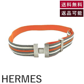 【中古】エルメス HERMES ベルト Hバックル ゴムベルト ボーダー カジュアル オレンジ グレー ホワイト 送料無料 i0627aq01987 返品可 古着 中古 ブランド古着DB