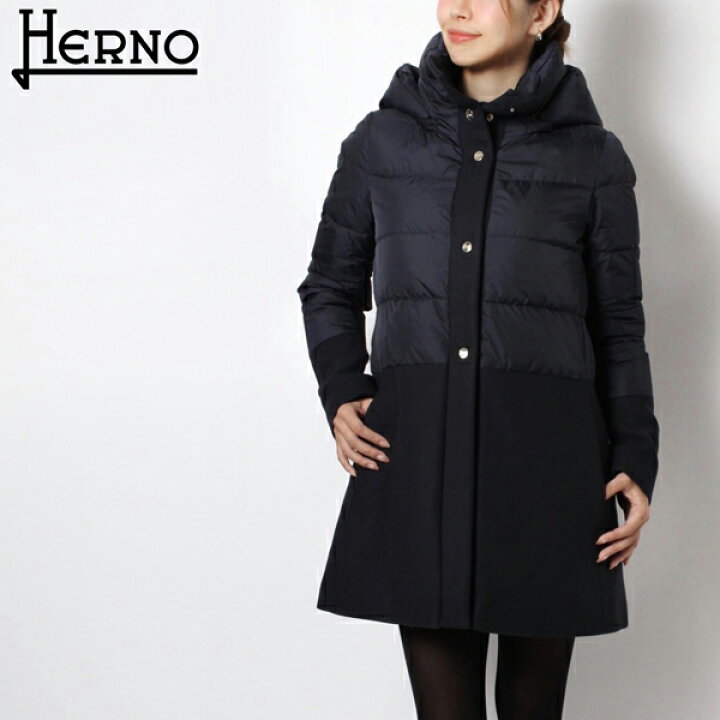 楽天市場】ヘルノ HERNO ウール切替 フード付 ダウンコート【ネイビー 